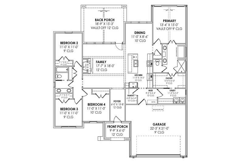 House Blueprint - Floor Plan - Main Floor for Country House Plan #1096-106 - 4 bed, 2 bath