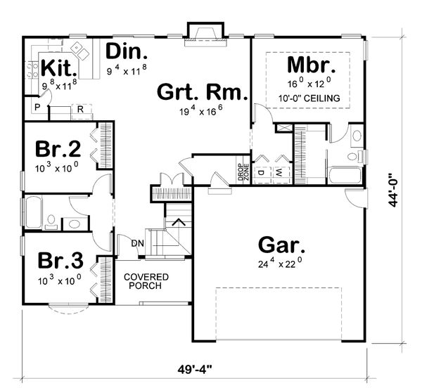 Architectural House Design - Traditional Floor Plan - Main Floor Plan #20-2423