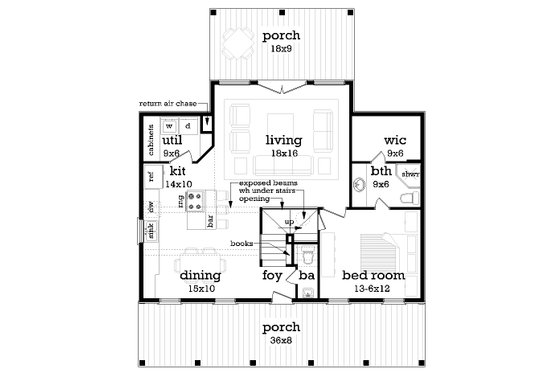 Floor Plan - Main Floor for Southern House Plan #45-601 - 1 bed, 1.5 bath