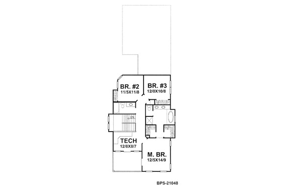 Floor Plan - Upper Floor for Southern House Plan #50-134 - 3 bed, 2.5 bath
