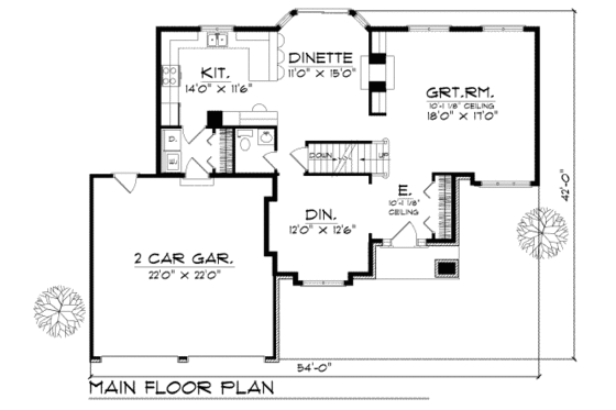 Floor Plan - Main Floor for Traditional House Plan #70-238 - 3 bed, 2.5 bath
