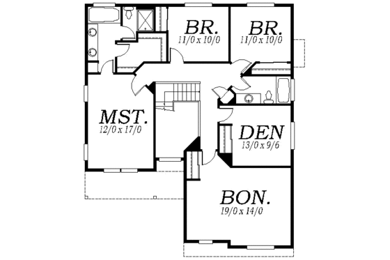 Floor Plan - Upper Floor for Traditional House Plan #130-107 - 3 bed, 2.5 bath