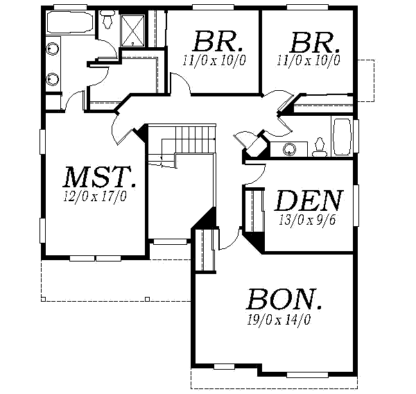 Traditional Floor Plan - Upper Floor Plan #130-107