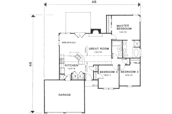 Floor Plan - Main Floor for Traditional House Plan #129-142 - 3 bed, 2 bath