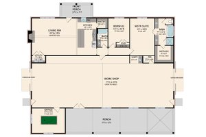 Floor Plan - Main Floor for Barndominium House Plan #1081-30 - 2 bed, 2.5 bath