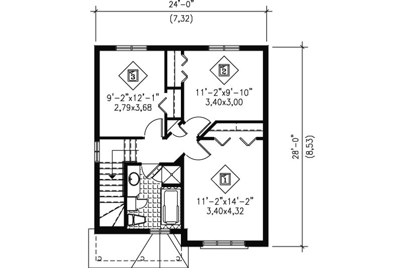 Home Plan - Floor Plan - Upper Floor for European House Plan #25-4024 - 3 bed, 1.5 bath