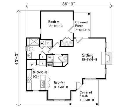 Floor Plan - Main Floor for Cottage House Plan #22-565 - 1 bed, 1 bath