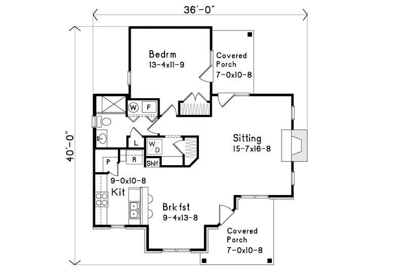 Architectural House Design - Floor Plan - Main Floor for Cottage House Plan #22-565 - 1 bed, 1 bath