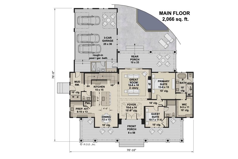 House Plan Design - Floor Plan - Main Floor for Farmhouse House Plan #51-1247 - 4 bed, 5 bath