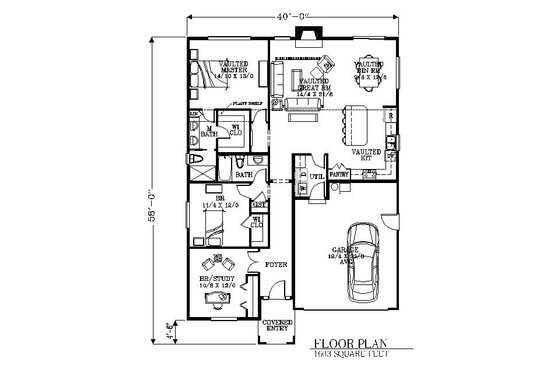 Floor Plan - Main Floor for Bungalow House Plan #53-442 - 3 bed, 2 bath