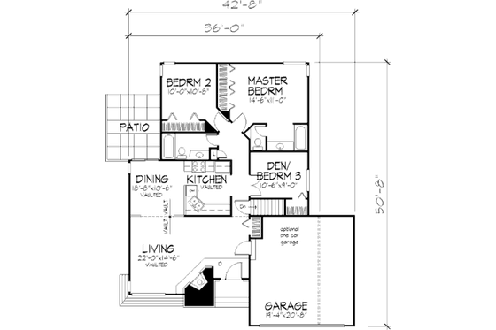 Floor Plan - Main Floor for Ranch House Plan #320-311 - 2 bed, 2 bath
