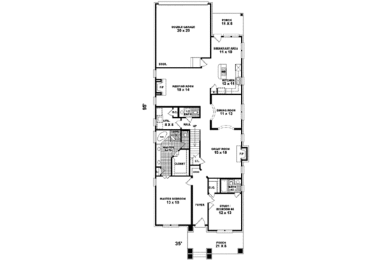 Floor Plan - Main Floor for Traditional House Plan #81-435 - 3 bed, 3.5 bath