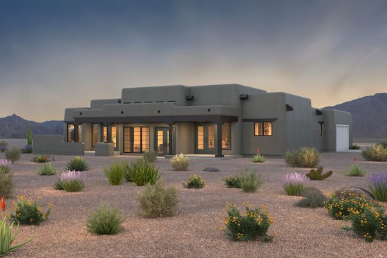 Exterior - Rear Elevation 3 for Adobe / Southwestern House Plan #72-1024 - 3 bed, 2.5 bath