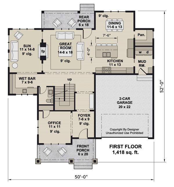 House Plan Design - Craftsman Floor Plan - Main Floor Plan #51-1368