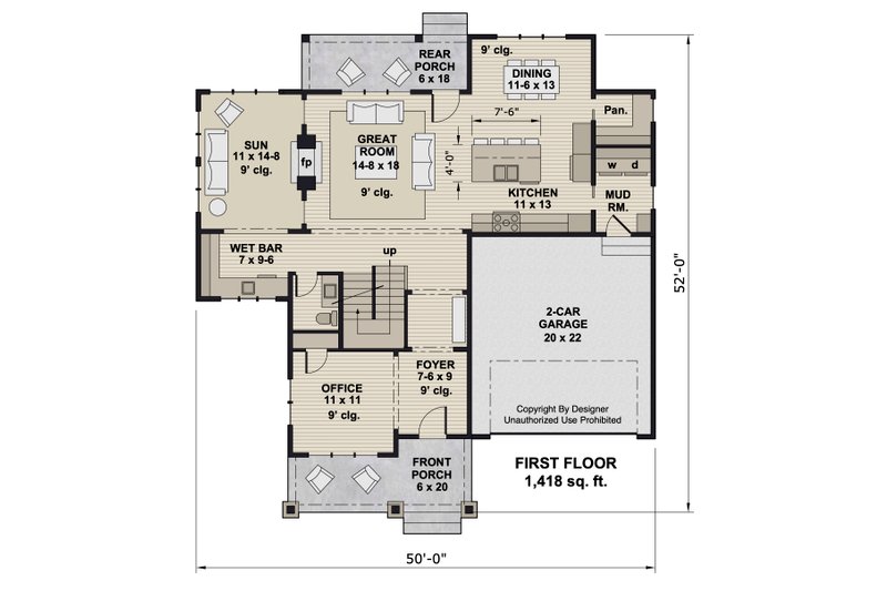 Home Plan - Floor Plan - Main Floor for Craftsman House Plan #51-1368 - 4 bed, 3.5 bath