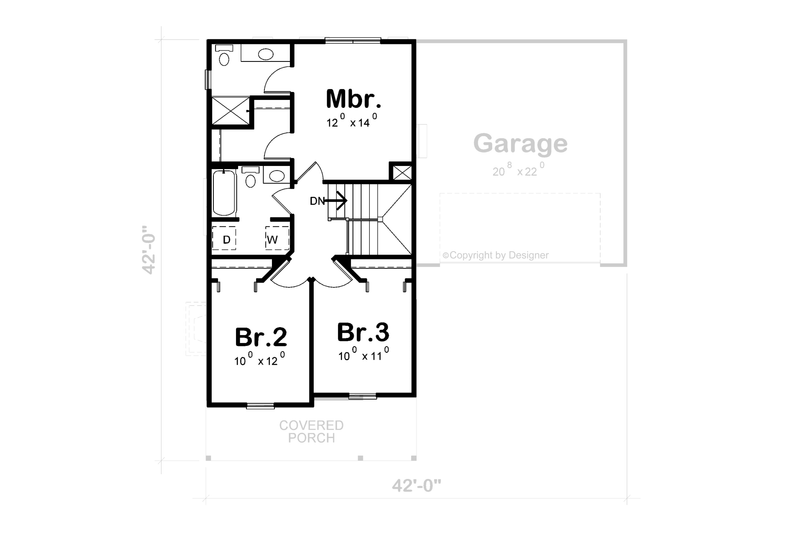 House Blueprint - Floor Plan - Upper Floor for Traditional House Plan #20-2606 - 3 bed, 2.5 bath