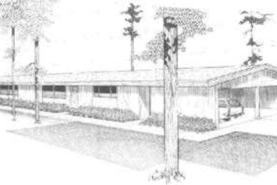 Exterior - Front Elevation for Ranch House Plan #303-268 - 2 bed, 1 bath