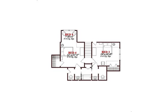 Floor Plan - Upper Floor for European House Plan #63-316 - 4 bed, 3 bath