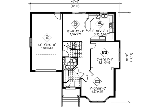 Floor Plan - Main Floor for European House Plan #25-287 - 3 bed, 1.5 bath