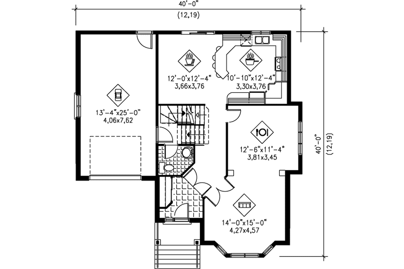 House Design - Floor Plan - Main Floor for European House Plan #25-287 - 3 bed, 1.5 bath