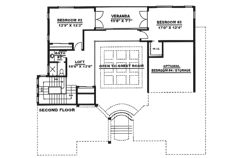 House Blueprint - Floor Plan - Upper Floor for European House Plan #27-208 - 3 bed, 2.5 bath