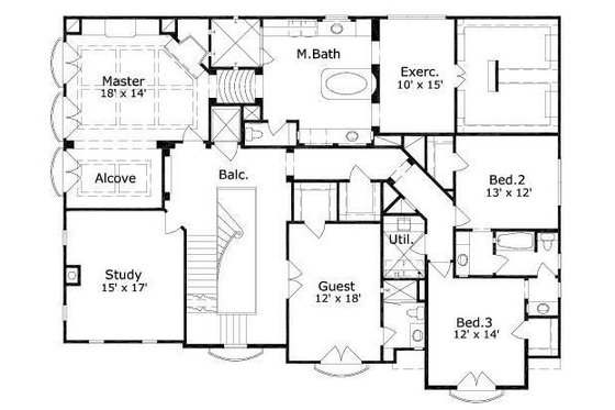 Floor Plan - Upper Floor for European House Plan #411-656 - 4 bed, 3.5 bath