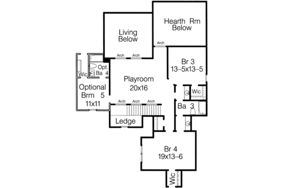 Floor Plan - Upper Floor for European House Plan #15-268 - 4 bed, 3 bath