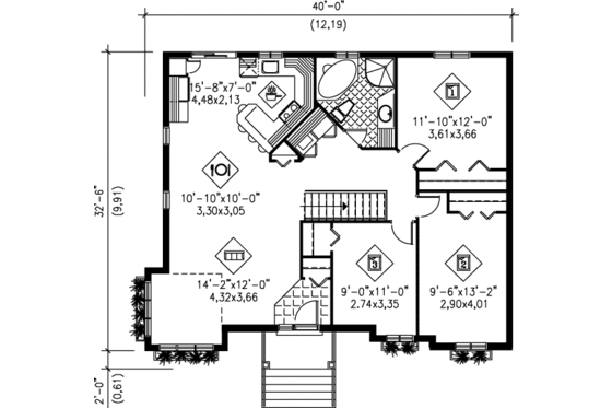 Floor Plan - Main Floor for European House Plan #25-1015 - 3 bed, 1 bath