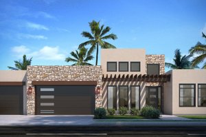 Adobe / Southwestern Exterior - Front Elevation Plan #1073-31