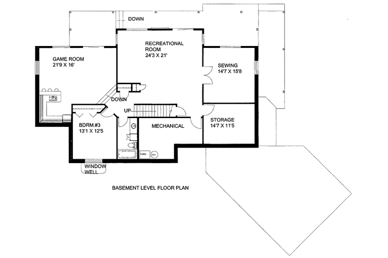 House Blueprint - Floor Plan - Lower Floor for Bungalow House Plan #117-741 - 3 bed, 3.5 bath