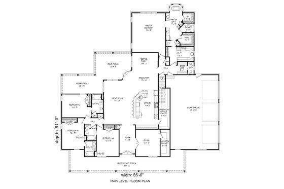 Floor Plan - Main Floor for Country House Plan #932-23 - 4 bed, 4.5 bath