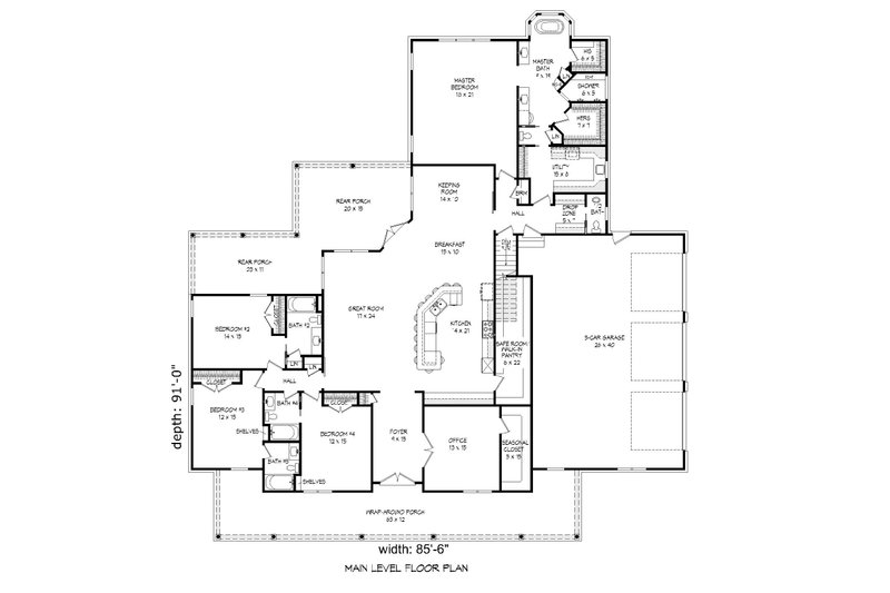 Architectural House Design - Floor Plan - Main Floor for Country House Plan #932-23 - 4 bed, 4.5 bath