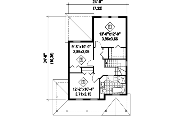 Floor Plan - Upper Floor for Country House Plan #25-4338 - 3 bed, 1 bath