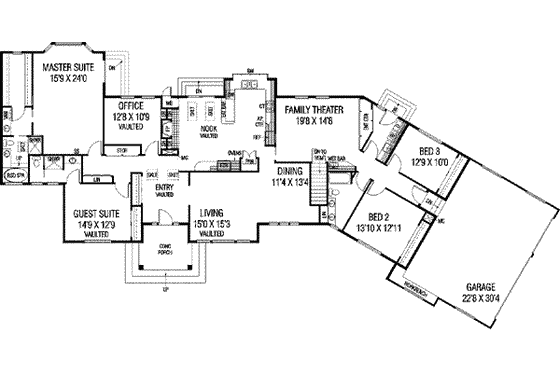 Floor Plan - Main Floor for Traditional House Plan #60-586 - 4 bed, 3 bath