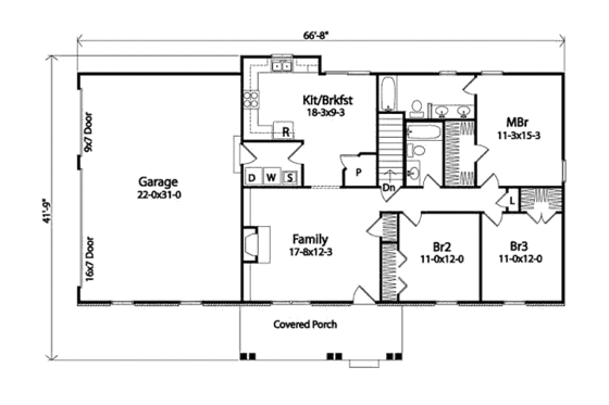 Floor Plan - Main Floor for Ranch House Plan #22-538 - 3 bed, 2 bath