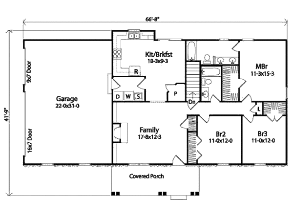 House Design - Ranch Floor Plan - Main Floor Plan #22-538