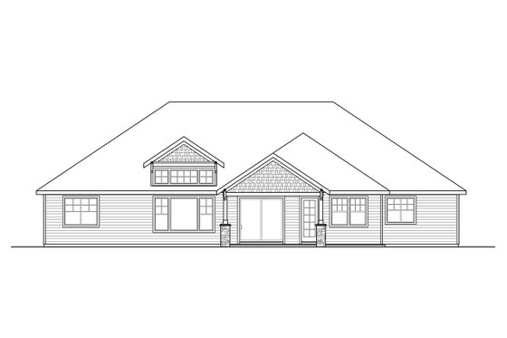 Exterior - Rear Elevation for Ranch House Plan #124-1124 - 4 bed, 2.5 bath