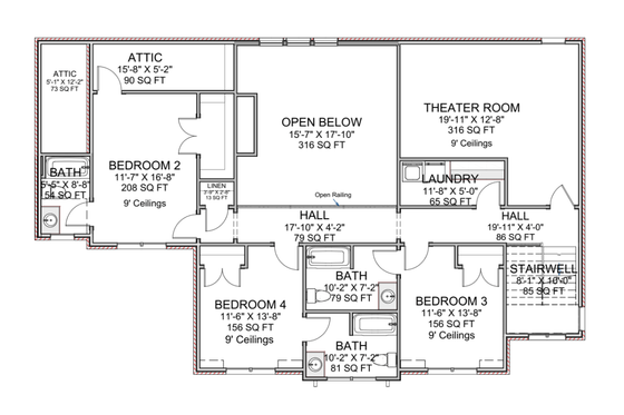 Floor Plan - Upper Floor for Farmhouse House Plan #1116-26 - 4 bed, 4.5 bath