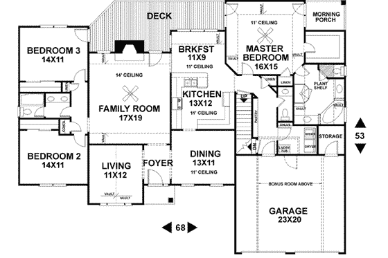 Floor Plan - Main Floor for Southern House Plan #56-163 - 3 bed, 2.5 bath