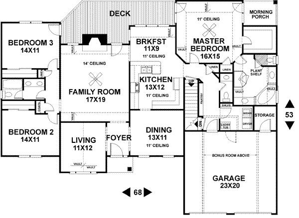 House Plan Design - Southern Floor Plan - Main Floor Plan #56-163