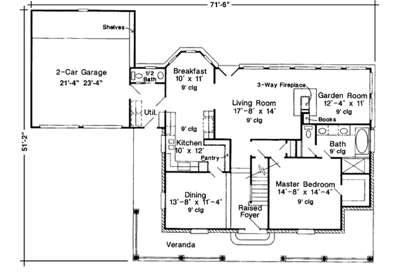 Home Plan - Floor Plan - Main Floor for Southern House Plan #410-385 - 3 bed, 2.5 bath