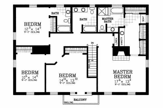 Floor Plan - Upper Floor for Southern House Plan #72-383 - 4 bed, 3.5 bath