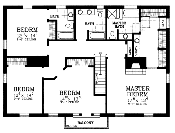 Southern Floor Plan - Upper Floor Plan #72-383