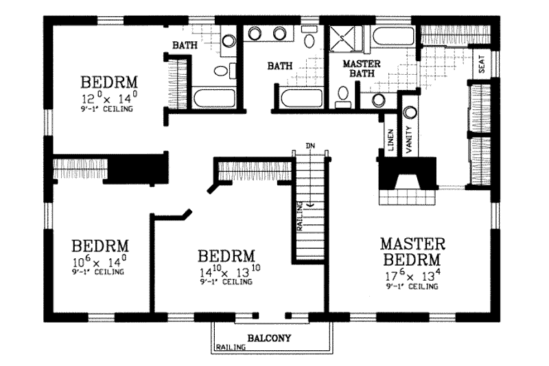 Home Plan - Floor Plan - Upper Floor for Southern House Plan #72-383 - 4 bed, 3.5 bath