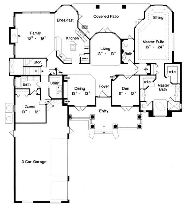 Floor Plan - Main Floor for Craftsman House Plan #417-396 - 4 bed, 4.5 bath