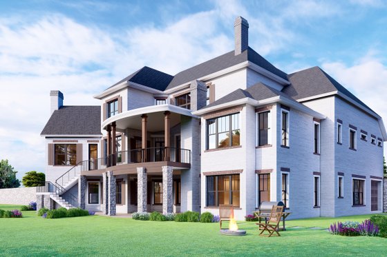 Exterior - Rear Elevation 1 for European House Plan #54-552 - 6 bed, 5.5 bath