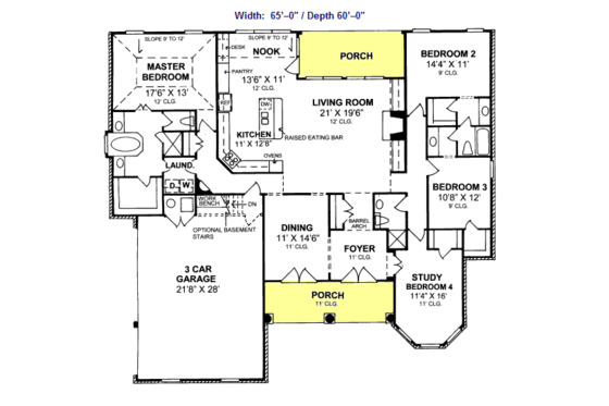 Floor Plan - Main Floor for Traditional House Plan #20-363 - 4 bed, 3 bath