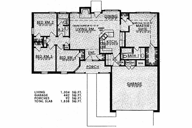 House Design - Floor Plan - Main Floor for Ranch House Plan #40-252 - 4 bed, 2 bath
