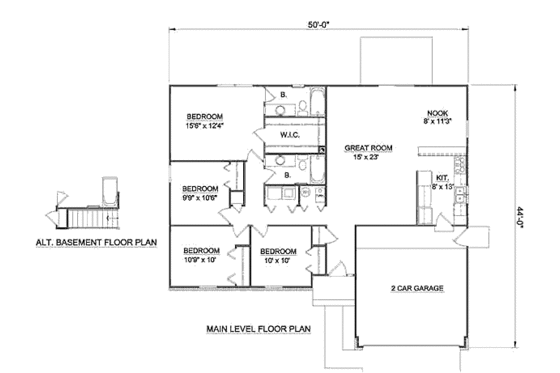 Floor Plan - Main Floor for Ranch House Plan #116-176 - 4 bed, 2 bath