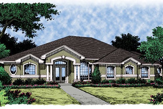 Exterior - Front Elevation for Mediterranean House Plan #417-210 - 3 bed, 2.5 bath